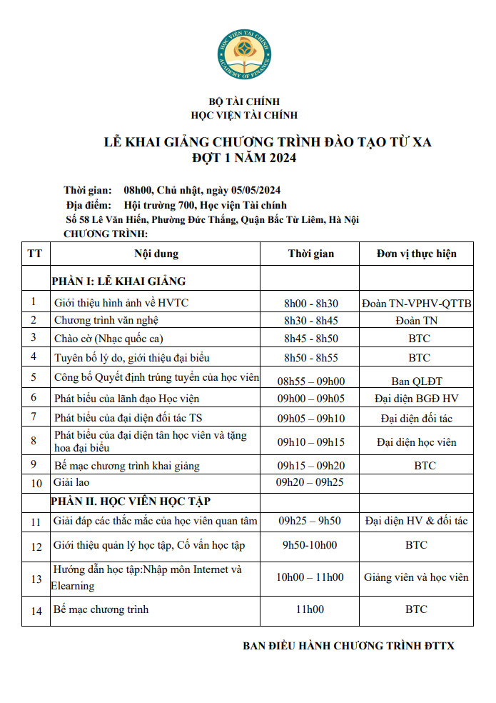 agenda khai giang